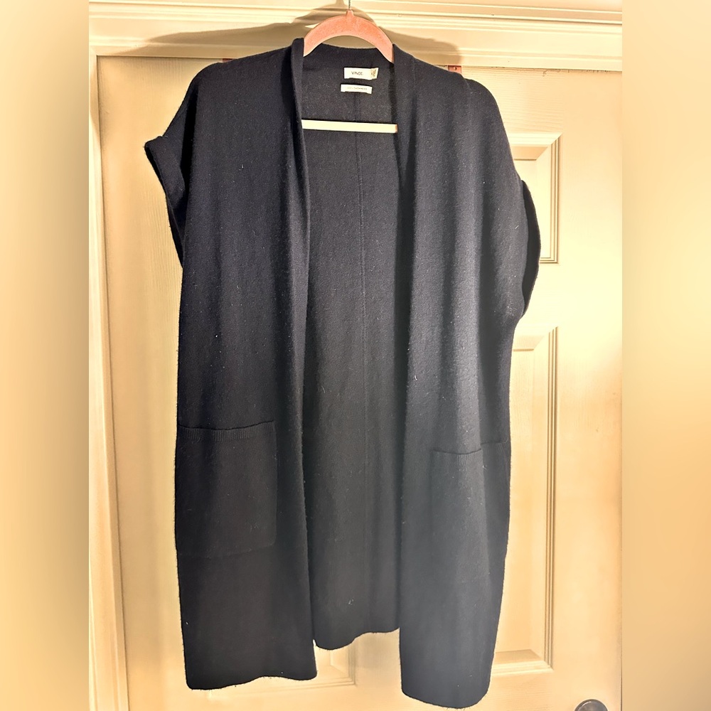 VINCE Blue 100% Cashmere Cuff Sleeve SHORT SLEEVE Relaxed Fit Cardigan SIZE XS
